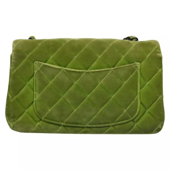 CHANEL Mini Matelasse 20 Single Flap Chain Bag Velor Green CC Auth 115601A - Picture 2 of 16